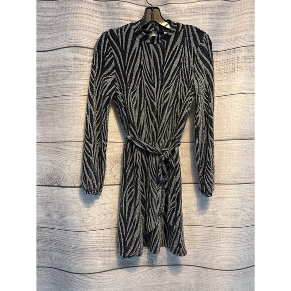 Mohito Shimmery Metallic Zebra Print Wrap Dress Size XS - Picture 1 of 4
